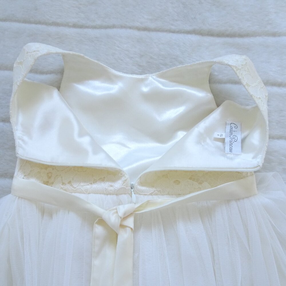 Couture Princess Dress Layered Tulle Lined Child Beige 8 - Picture 8 of 11